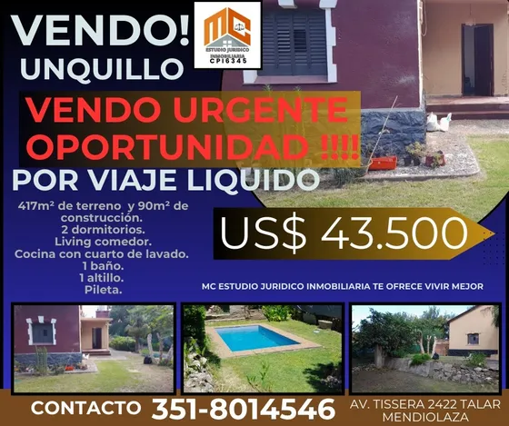 Oportunidad!.. Vendo Casa A Metros Del Centro De Unquillo