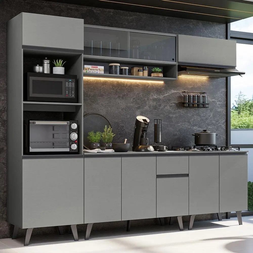 Armário De Cozinha Completa 260cm Cinza Nice Madesa GRNC2600013B
