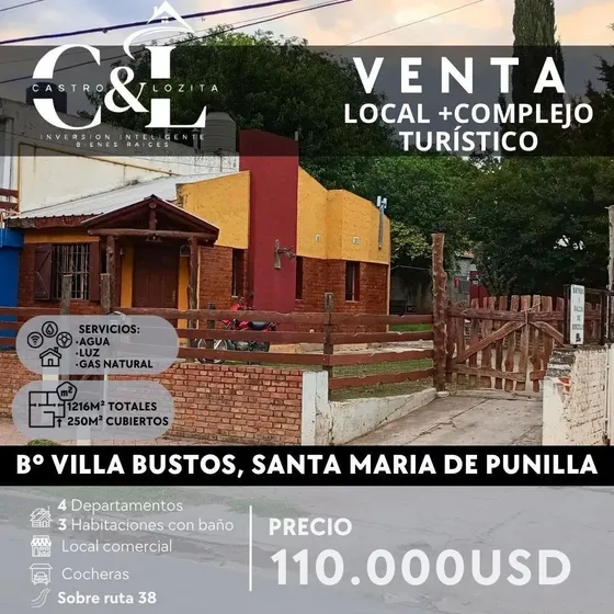 Local Comercial Y Complejo Turístico En Terreno De 1200m2 En Villa Bustos, Santa Maria De Punilla