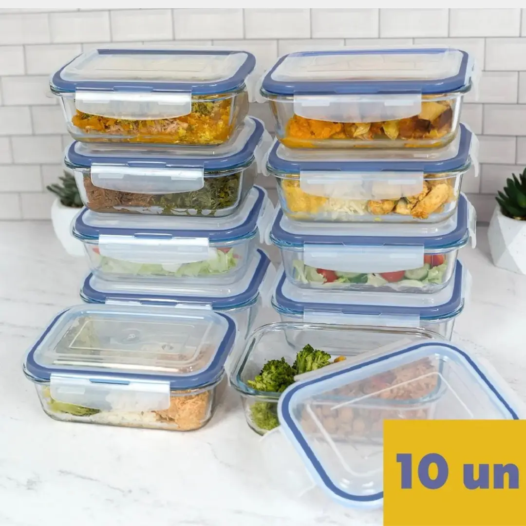 Kit 10 Pote De Vidro Marmita Hermético 640ml Freezer Fitness Rishon