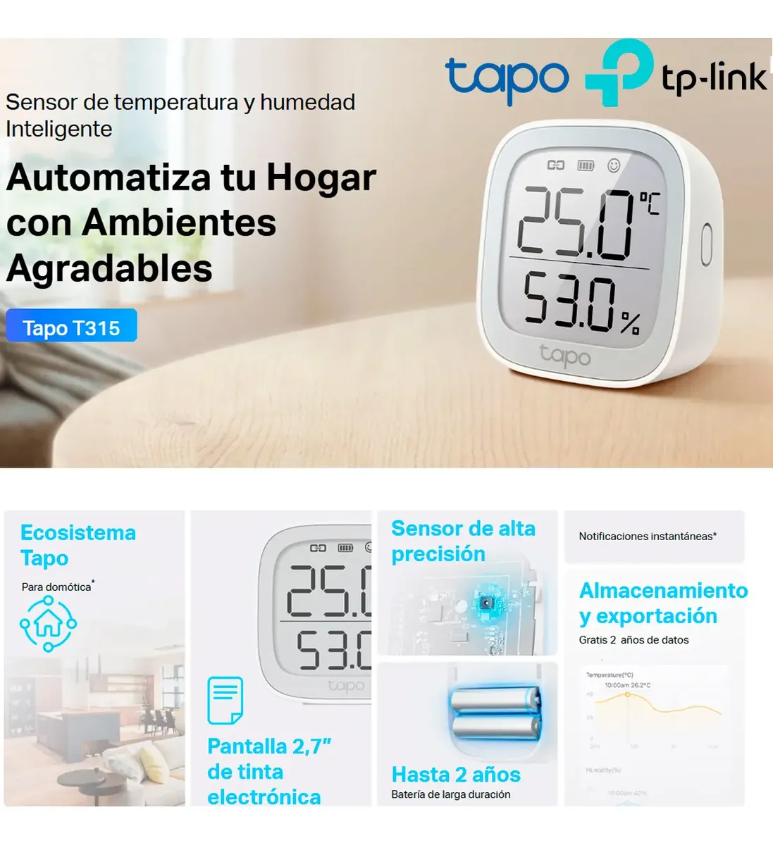 Sensor de Temperatura y Humedad TP-Link Tapo T315 Smart TL-TAPOT315
