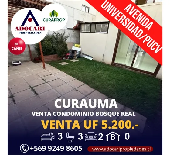 Curauma - Venta De Casa B Cond. Bosque Real - 3d 3b 2e