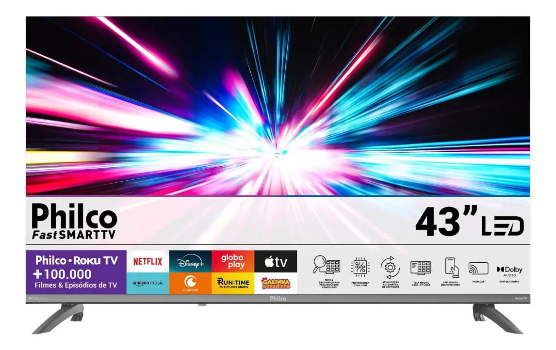 Smart TV Philco 43 Full HD — Roku TV, Wi-Fi Dual Band e Dolby Audio
