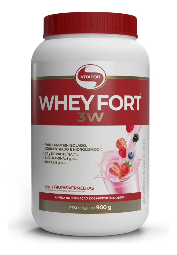 Suplemento Alimentar Whey Fort 3W Sabor Frutas Vermelhas 900g Vitafor