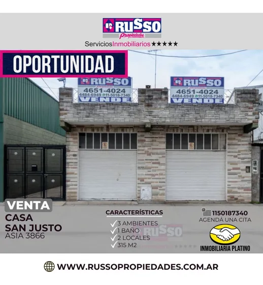 Venta 2 Locales Y Casa 3 Ambientes San Justo