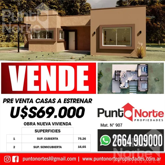 Casa En  Venta, Usd69.000 A 5 Cuadras De Ruta 5 Y 20 De La Rotonda De Merlo,barrio Pedro Melo