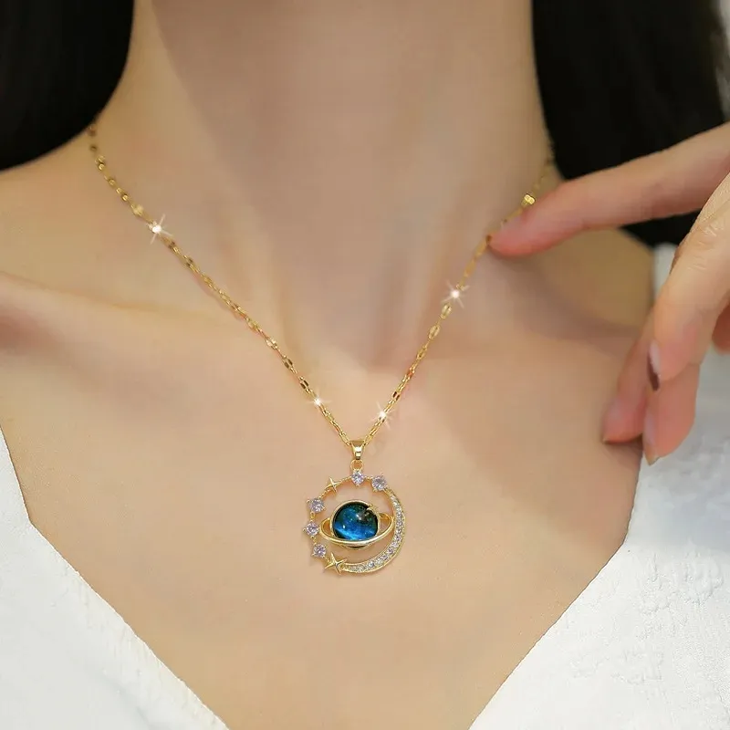 Collar Planeta Saturno Estrellas Mujer Elegante Regalo