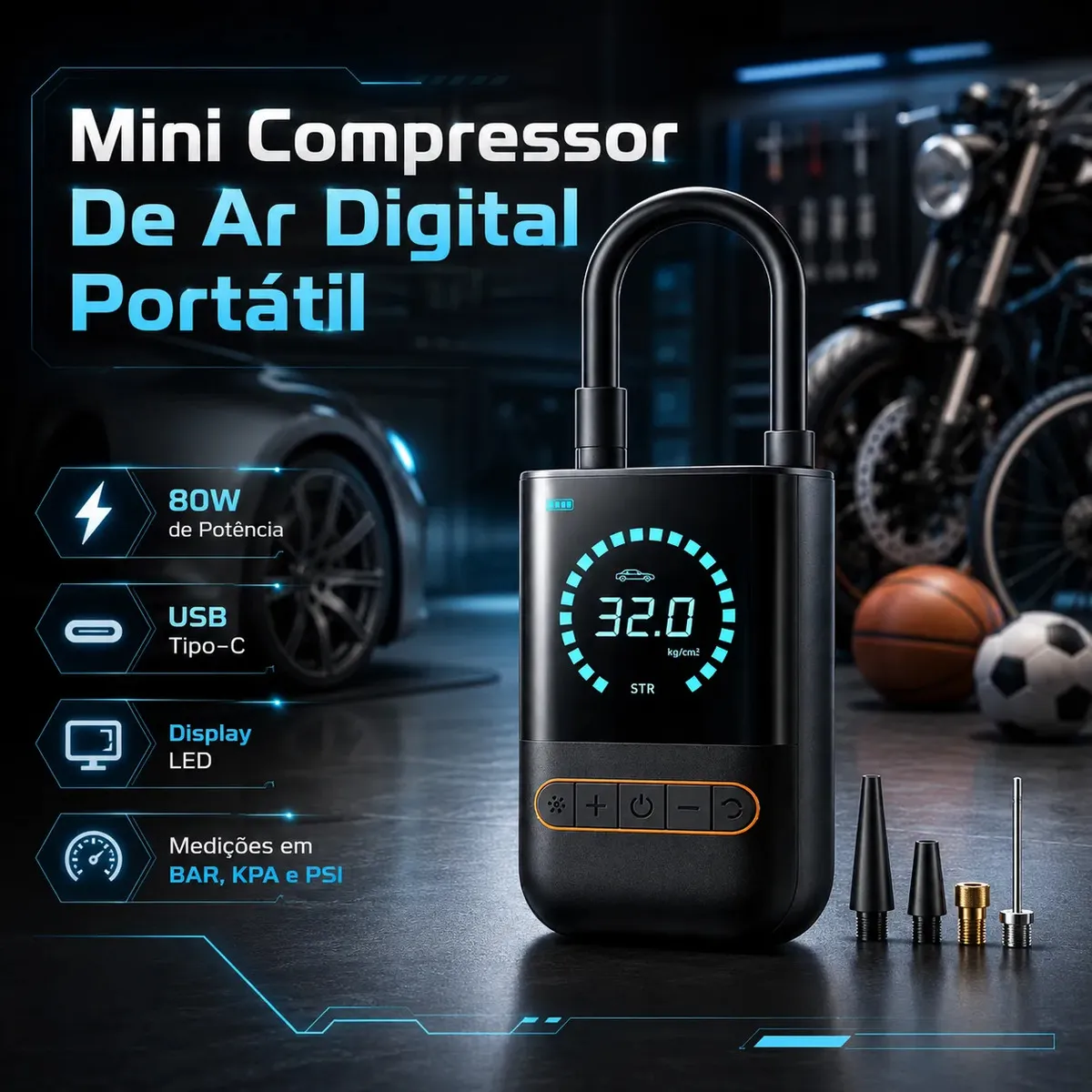 Mini Compressor De Ar Digital em uso