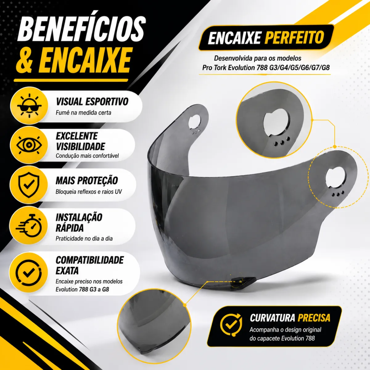 Viseira Fumê Protork Evolution 788 G3 G4 G5 G6 G7 G8 Capacet