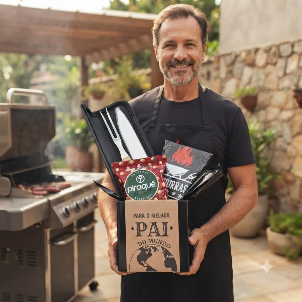 Kit Churrasco Presente Faca Aço Inox Avental Cozinha 3 Peças