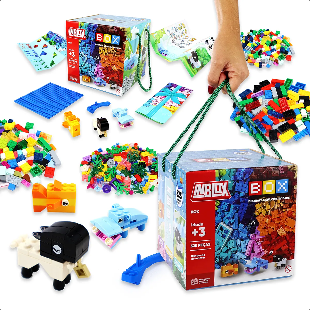 Kit Blocos De Montar Infantil 525 Peças Criatividade