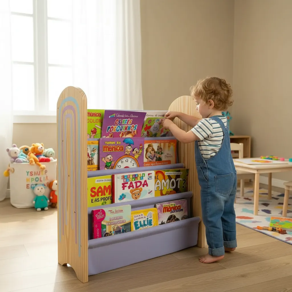 Estante Infantil Montessori Rack Porta Livro Arco-íris