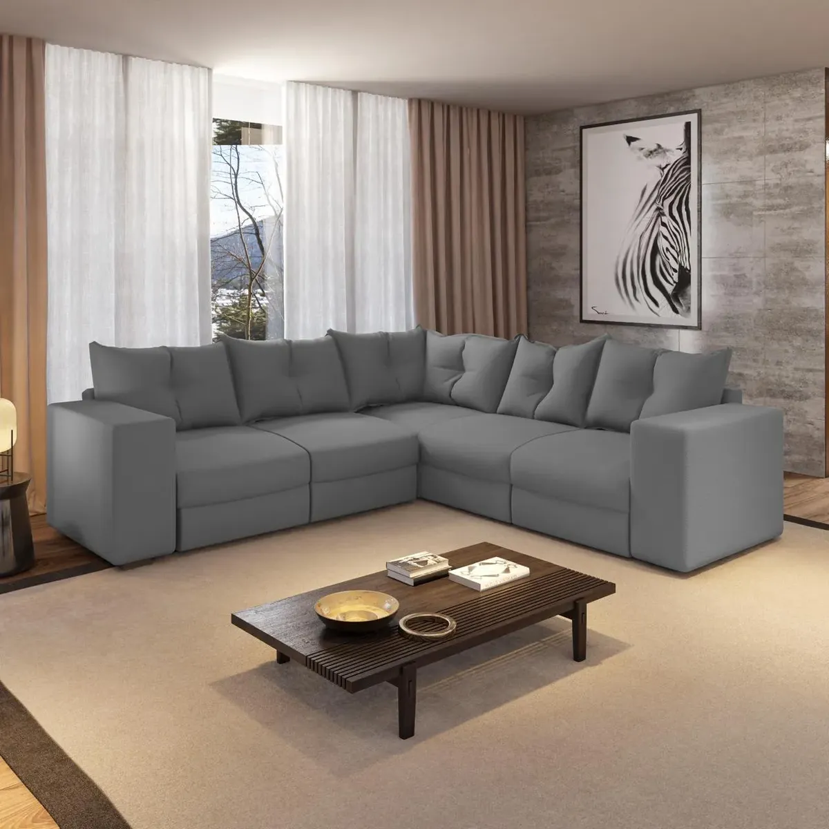 Sofa De Canto 5 Lugares Suede Qatar Estofados - Cinza