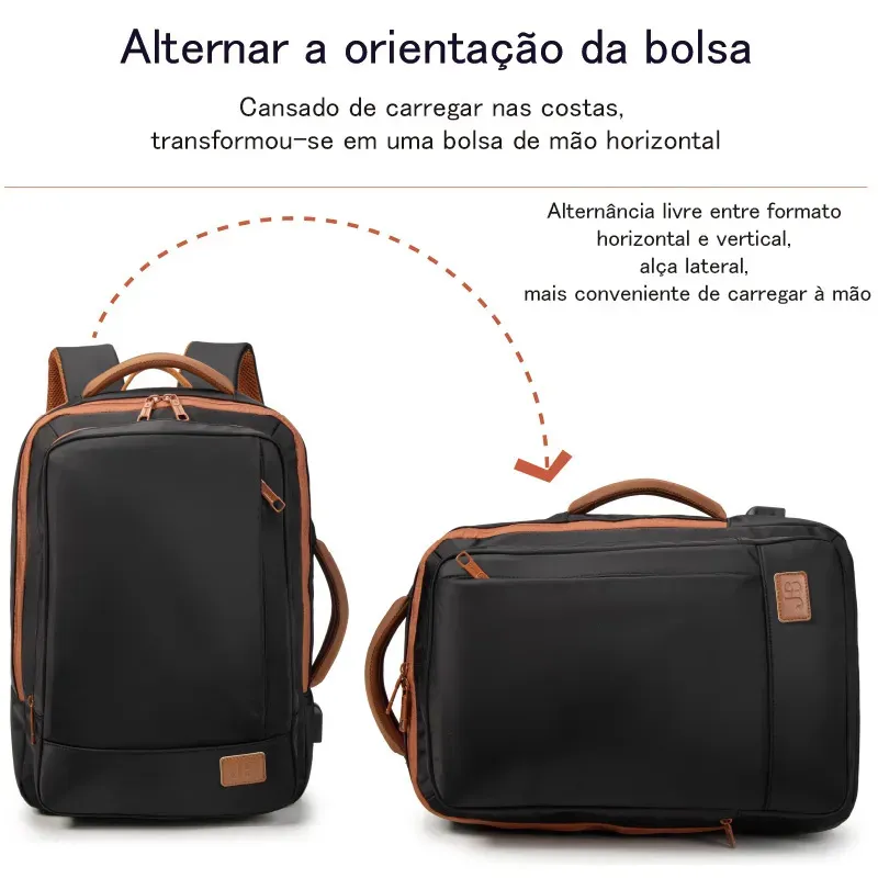 Mochila, impermeável, reforçada, com capacidade para laptop, ampliação de 25 a 40 L, adequada para homens e mulheres, ideal para viagens e deslocamentos diários, com porta USB (preto)