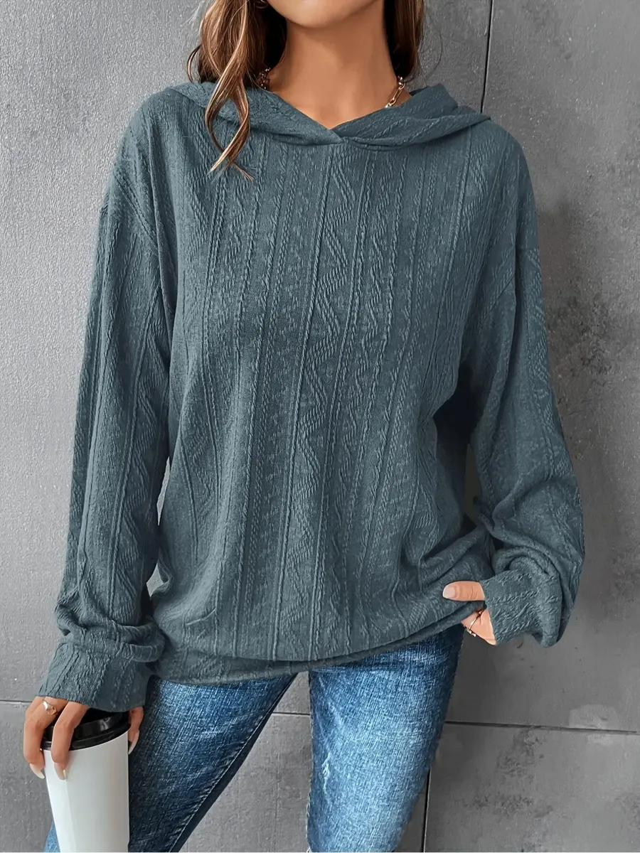 Blusa Moletom Feminino Leve Com Capuz E Tricô Texturizado