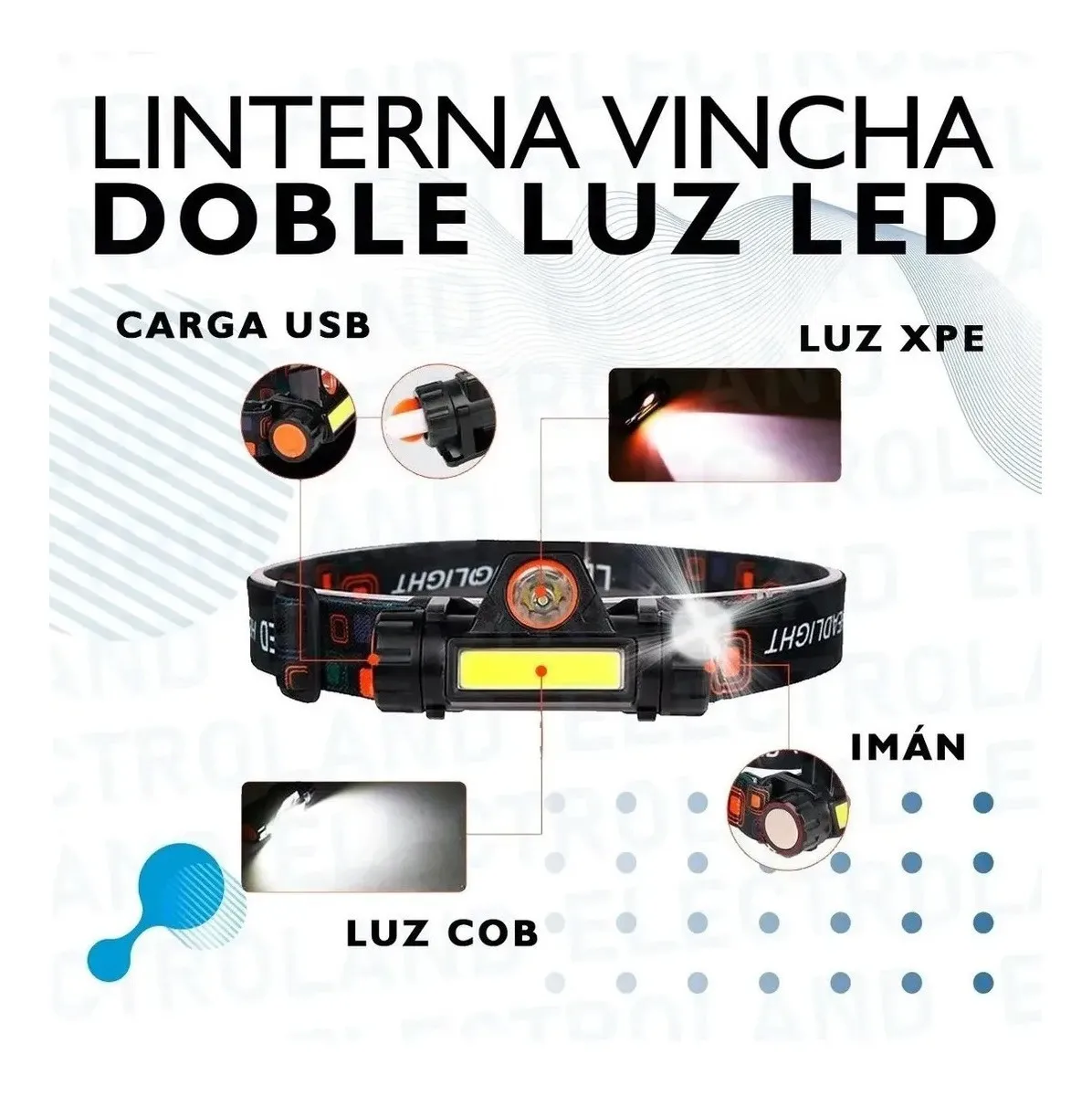 Linterna Minera Usb Vincha Recargable 2 Luces Led Camping