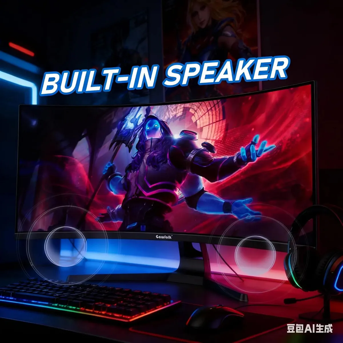 Monitor Gamer Gawfolk Curvo 34  Ultrawide Wqhd 240hz, Com Freesync E Alto-falantes Preto 127/220v