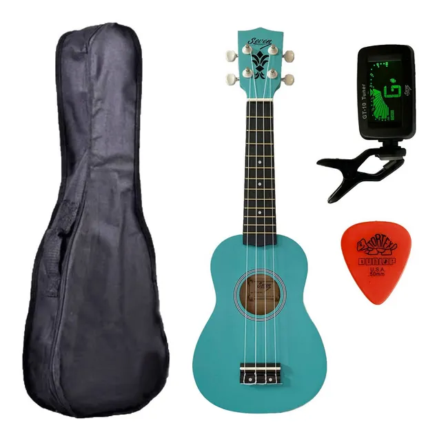 Ukulele Turquesa Seven Soprano Suk 07 Mg C Capa E Afinador
