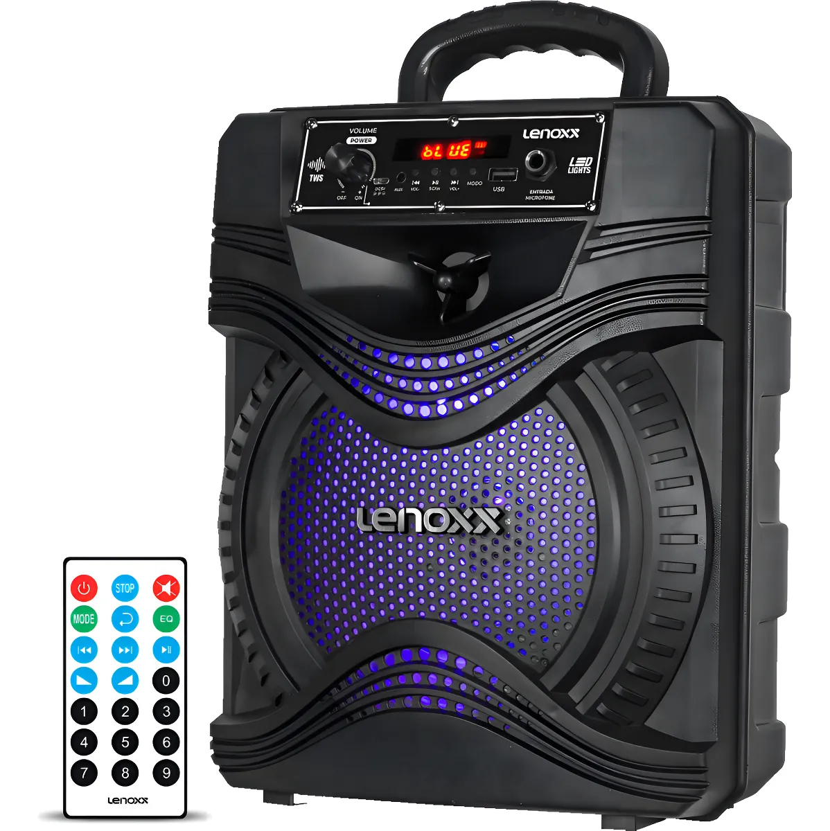 Caixa De Som Bluetooth Usb Portátil Sem Fio 120w Com Controle Led Rgb Função Tws Ca80a Lenoxx