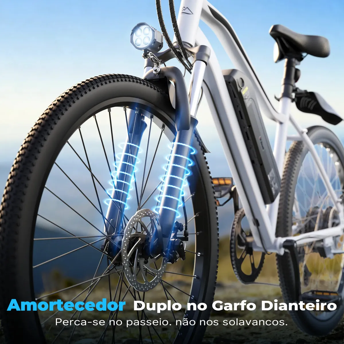 Foco no sistema de suspensão dupla do garfo dianteiro da bicicleta