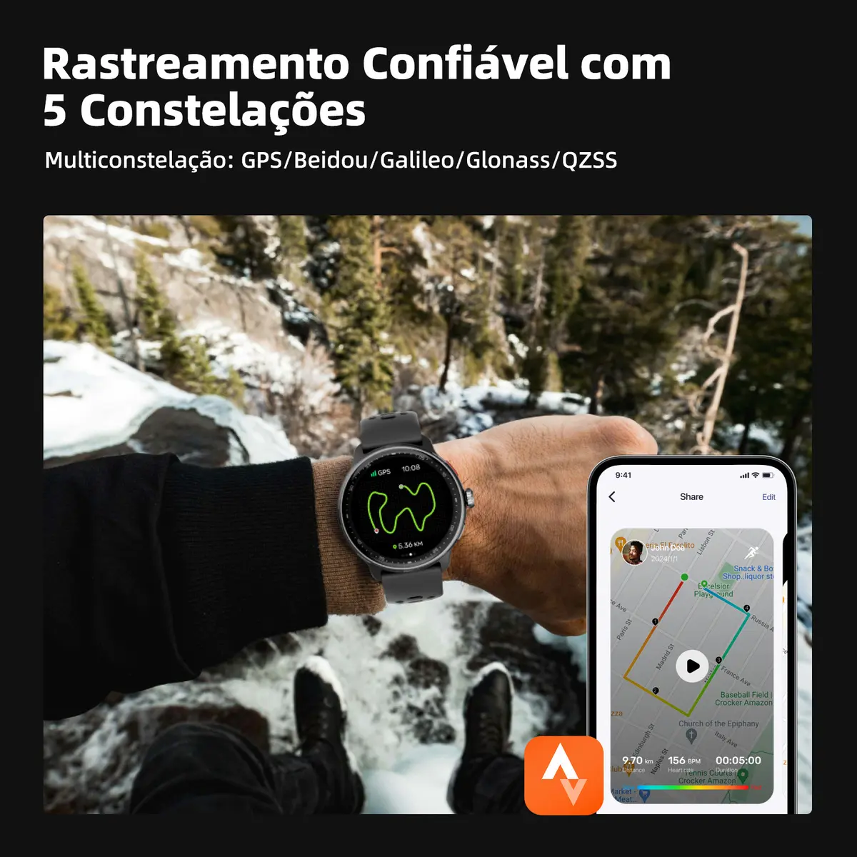 Relógio Inteligente Gps Smartwatch Amoled 3atm Sport Gps Caixa Preto — foto 3