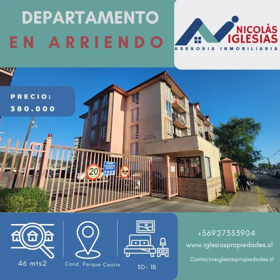 Arriendo Dpto Condominio Parque Cautin, 3d-1b. Temuco
