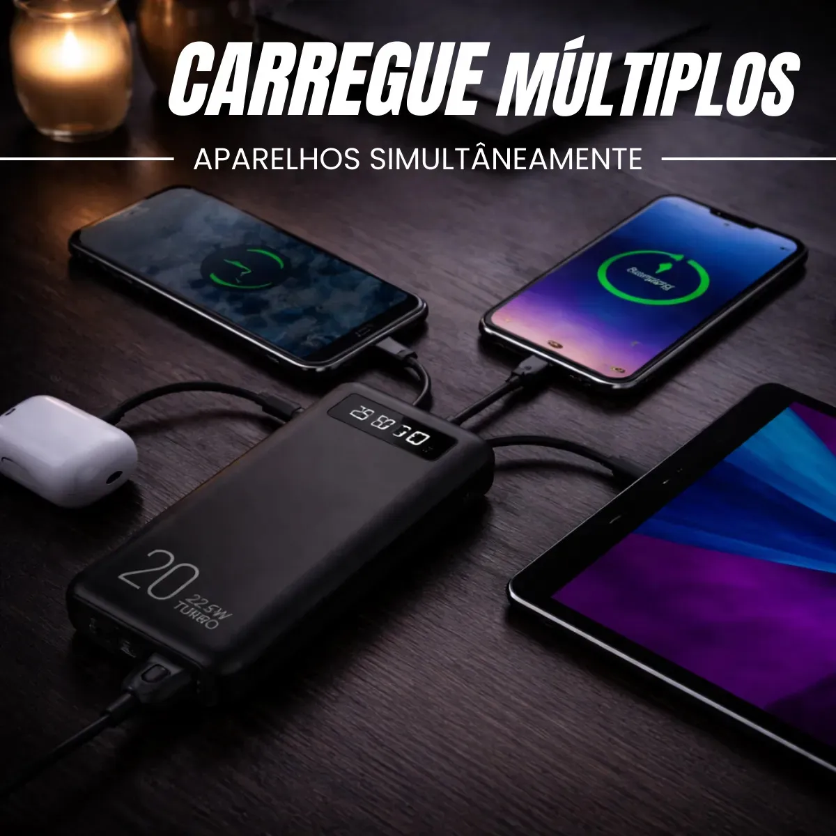 Power Bank 20000mah Carregador Portátil Turbo Rápido 22.5w Display Digital Preto