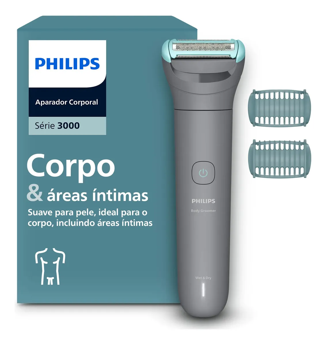 Philips Aparador de pelos Body Groomer Série 3000 para Corpo e Região Íntima Pele lisa com mais conforto | Apara e raspa com conforto| Uso seco e molhado | 80 min sem fio | BG3480/15