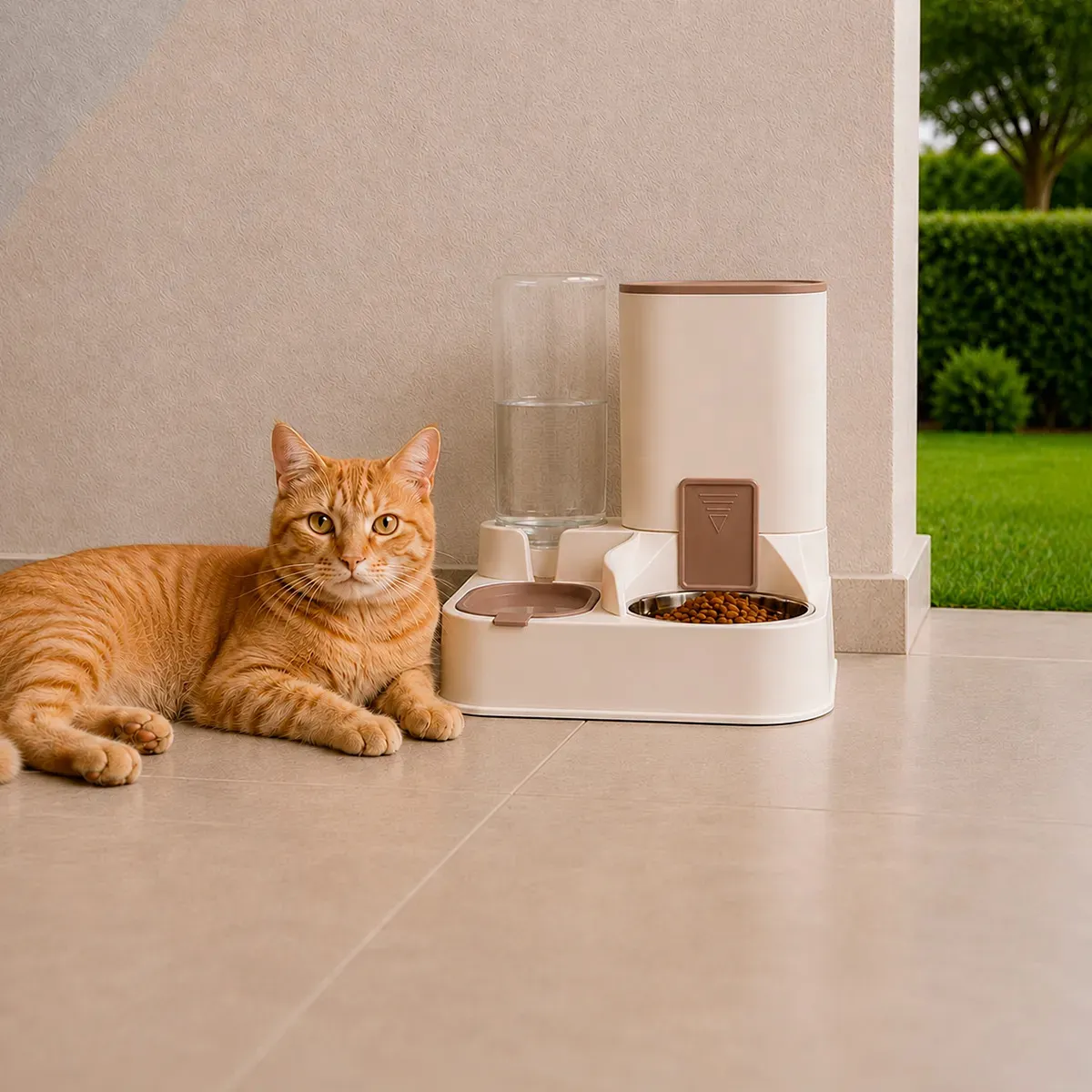 Bebedouro E Comedouro Gravidade Duplo Pet For You Cães Gato – Marrom — imagem 10