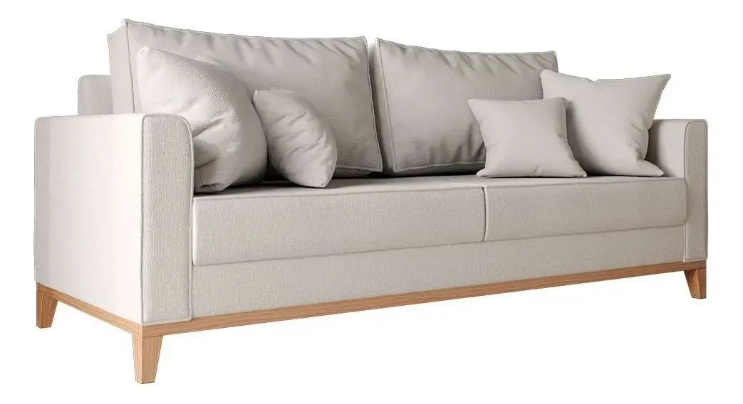 Sofá bege com 7 pillows - vista lateral