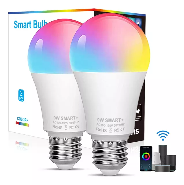  Bombillas inteligentes (paquete de 2), WiFi y Bluetooth 5.0,  compatibles con Alexa y Google sin Hub, regulable, con sincronización de  música, programación y cambio de color, luces inteligentes RGBW, LED,  A19/E26