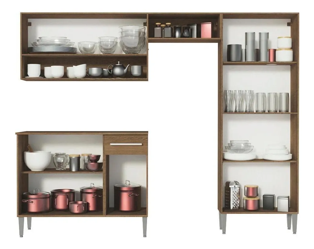 Armário De Cozinha Compacta Modulada Madesa Emilly Pop Com Armário E Balcão Rp Cor Rustic/Branco - Imagem 7