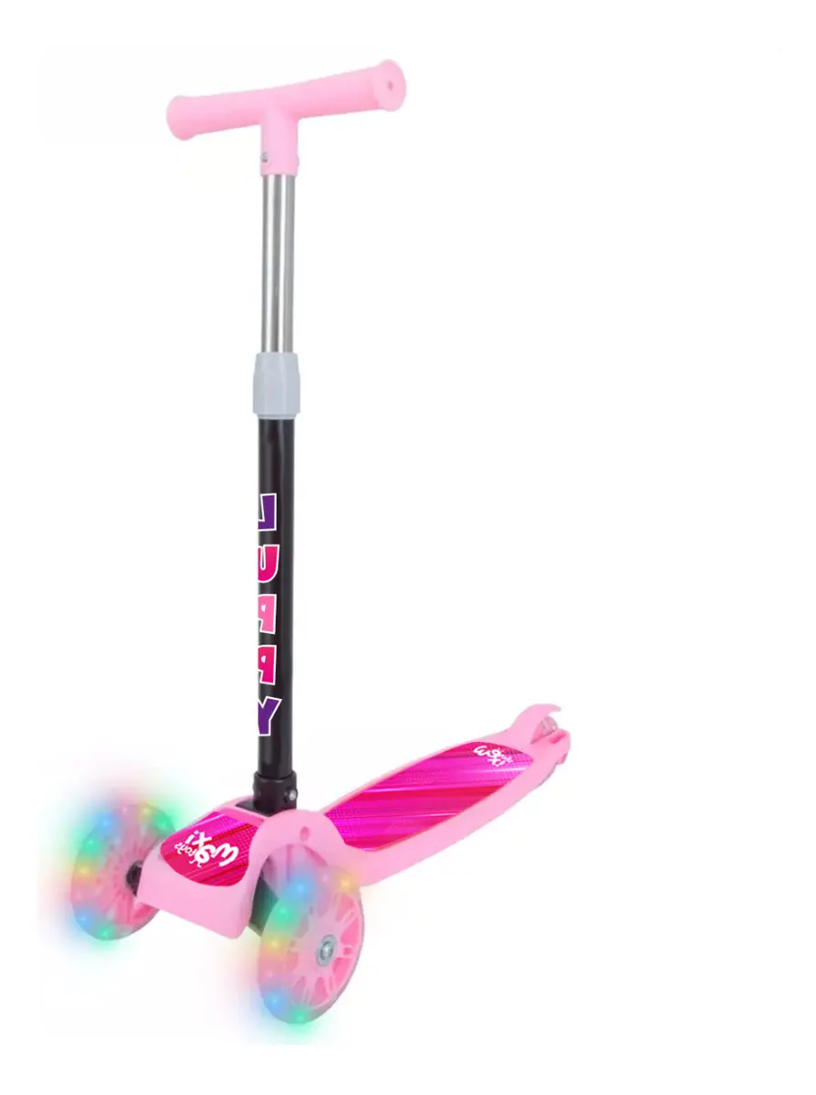 Patinete Infantil Luppy 3 Rodas Led Dobrável Rosa Maxi Toys