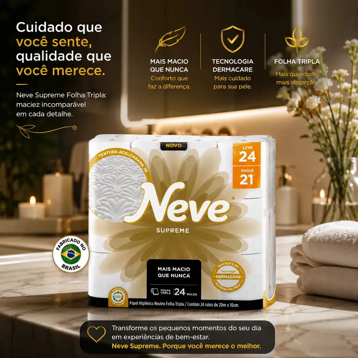 Papel Higiênico Supreme Folha Tripla 24 Rolos Neve Folha Tripla