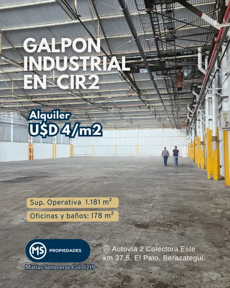 Alquiler Nave Industrial 1359 M²  Parque Cir2 El Pato  Planta Libre + Oficinas