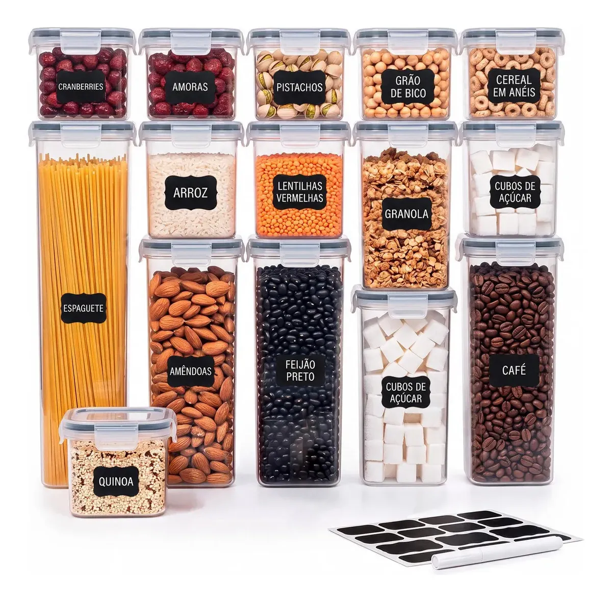 Kit 15 Potes Herméticos Plástico ABS Com Tampa Hermética Cadencia