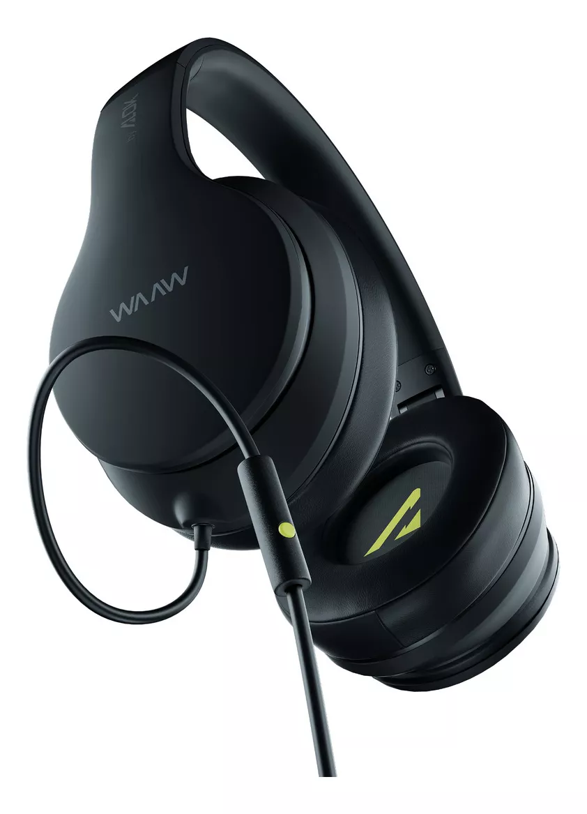 Fone De Ouvido Dobrável Over Ear Waaw By Alok Sense 100hw Cor Preto Luz Verde