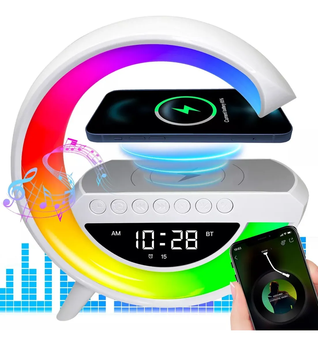Bocina Bluetooth Con Rgb Luces Y Cargador Inalámbrico