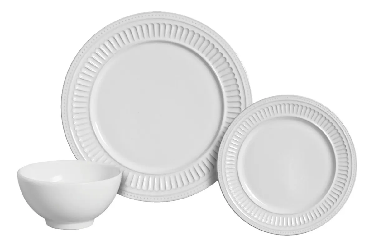 Kit Aparelho De Jantar Poppy 12 Peças Branco Scalla Cerâmica