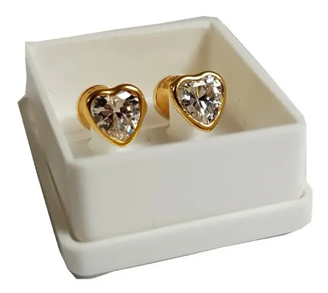 Aros Abridores Ch Corazon Piedra Engarzada Oro 18kts Oro Rosado Compra Protegida Por Mercado Pagos Y Mercadoenvios