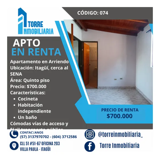 ¡apartaestudio En Arriendo Cerca Al Sena En Itagüí!