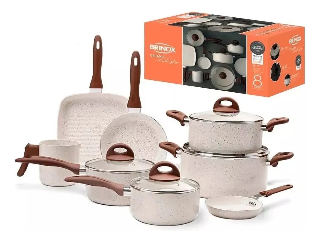 Panelas Brinox Ceramic Life Smart Plus 8Pcs Cor Vanilla Panelas Brinox Ceramic Life Smart Plus 8Pcs Cor Vanilla