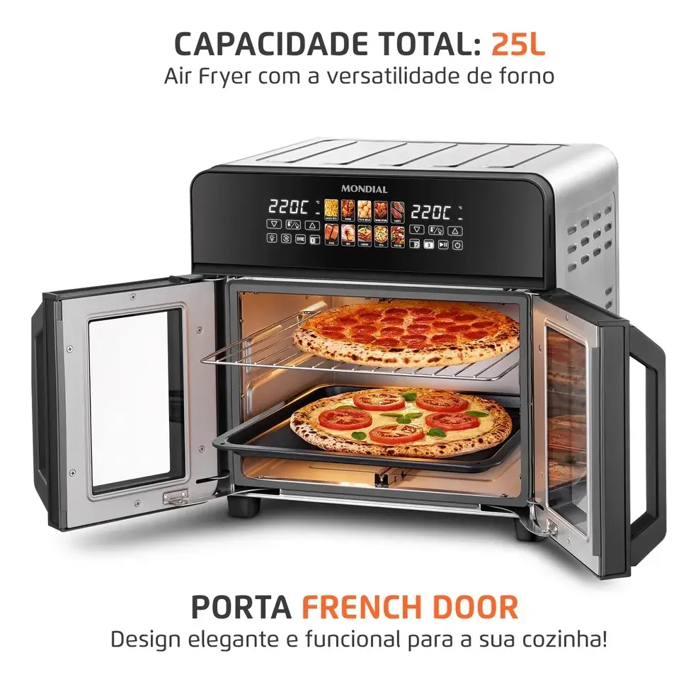 Air Fryer Forno 25l French Door Mondial - Afdo-25l-fd Preto 127v - imagem 2