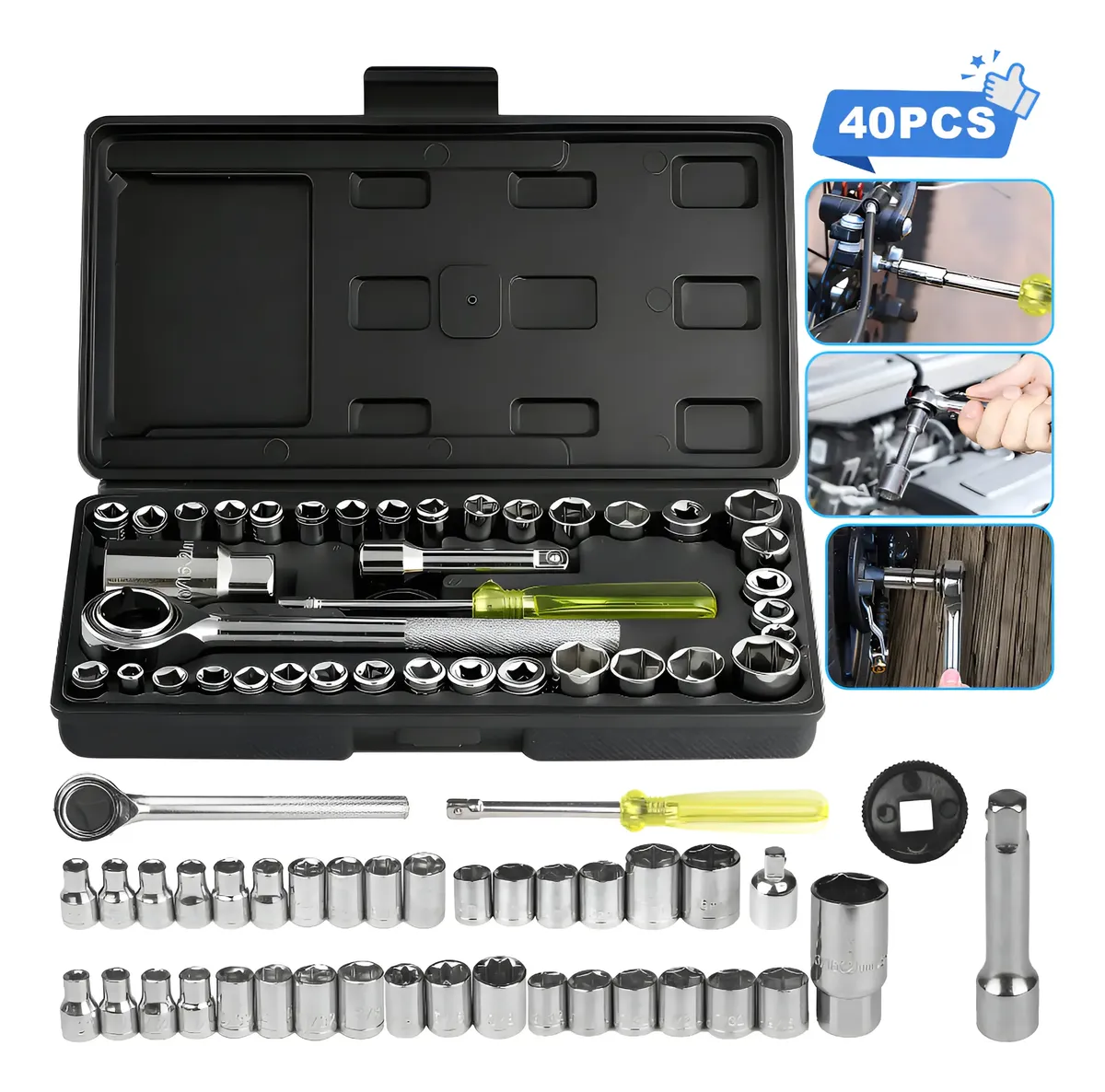 Kit Ferramentas Soquetes Multiuso 40 Peças Maleta Completa