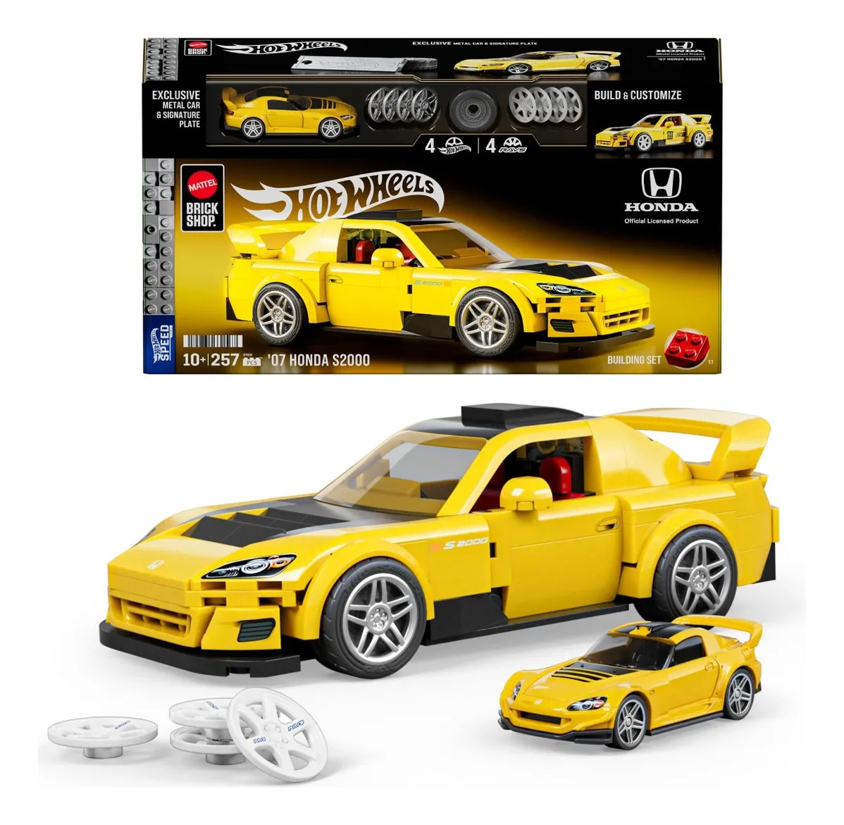 Embalagem do conjunto de blocos de montar Hot Wheels Honda S2000 da Mattel