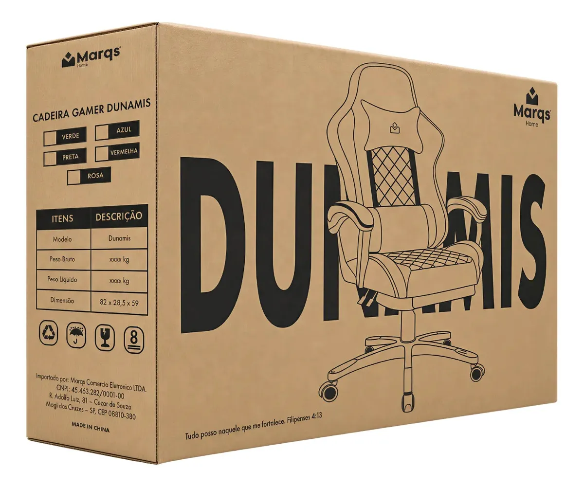 Cadeira De Escritorio Gamer Ergonômica Dunamis Preta Marqs Home Reclinável 180kg Resistente Giratória Confortavel Computador Preto Courino Sintético