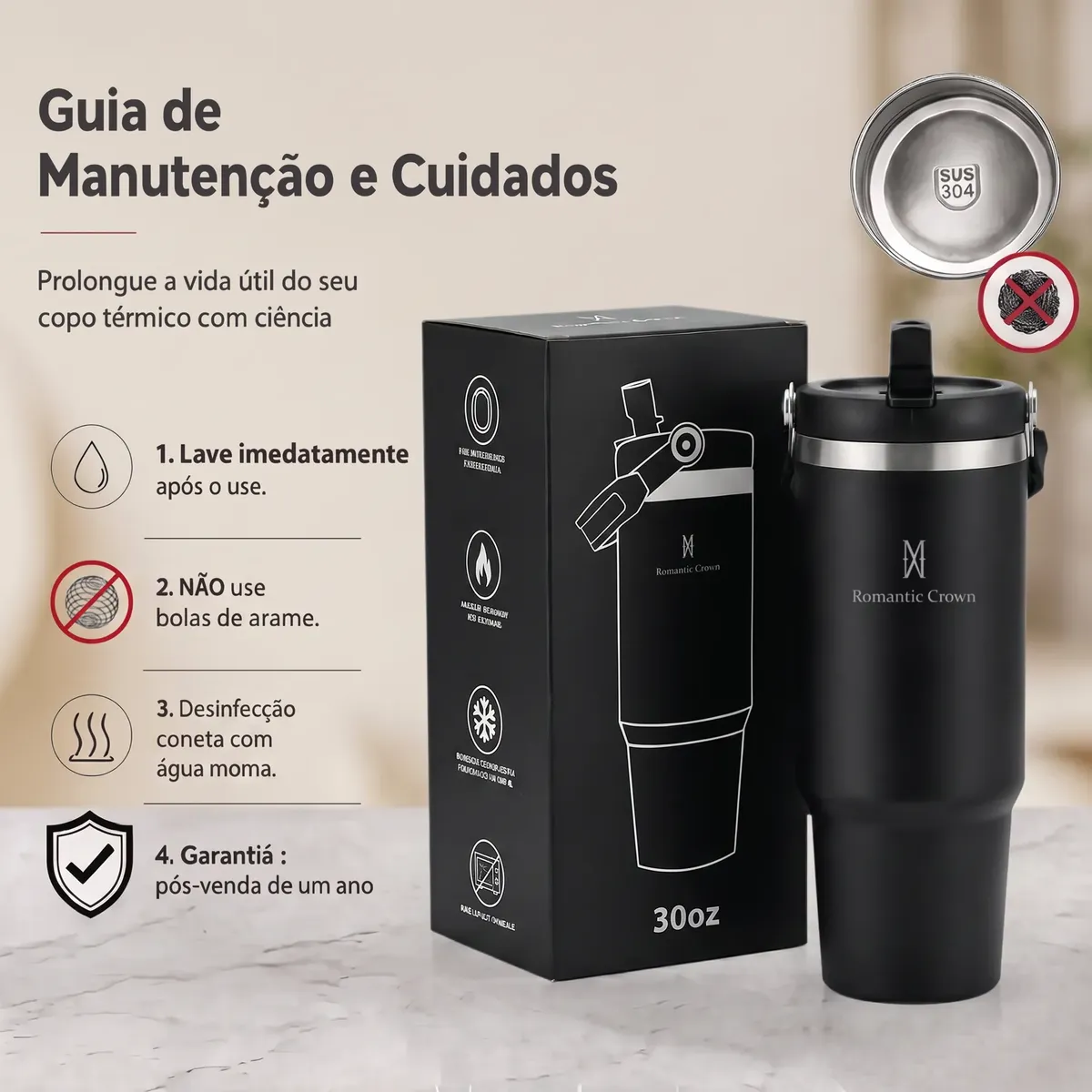 Garrafa Térmica Inox 900ml Tampa Flip Straw Canudo Com Alça - foto 7