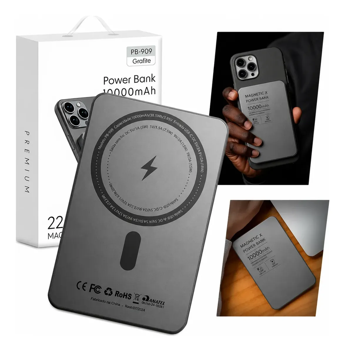 Power Bank Indução Carregador Portátil Turbo 10.000 Magsafe