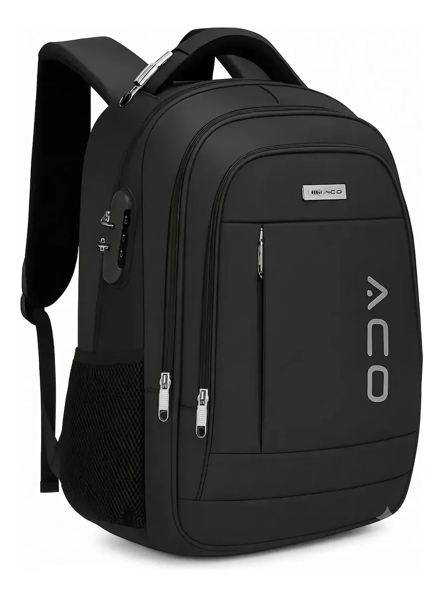 Mochila notebook executiva antifurto 35L preta impermeável com saída USB, alças acolchoadas e compartimento para notebook até 17 polegadas
