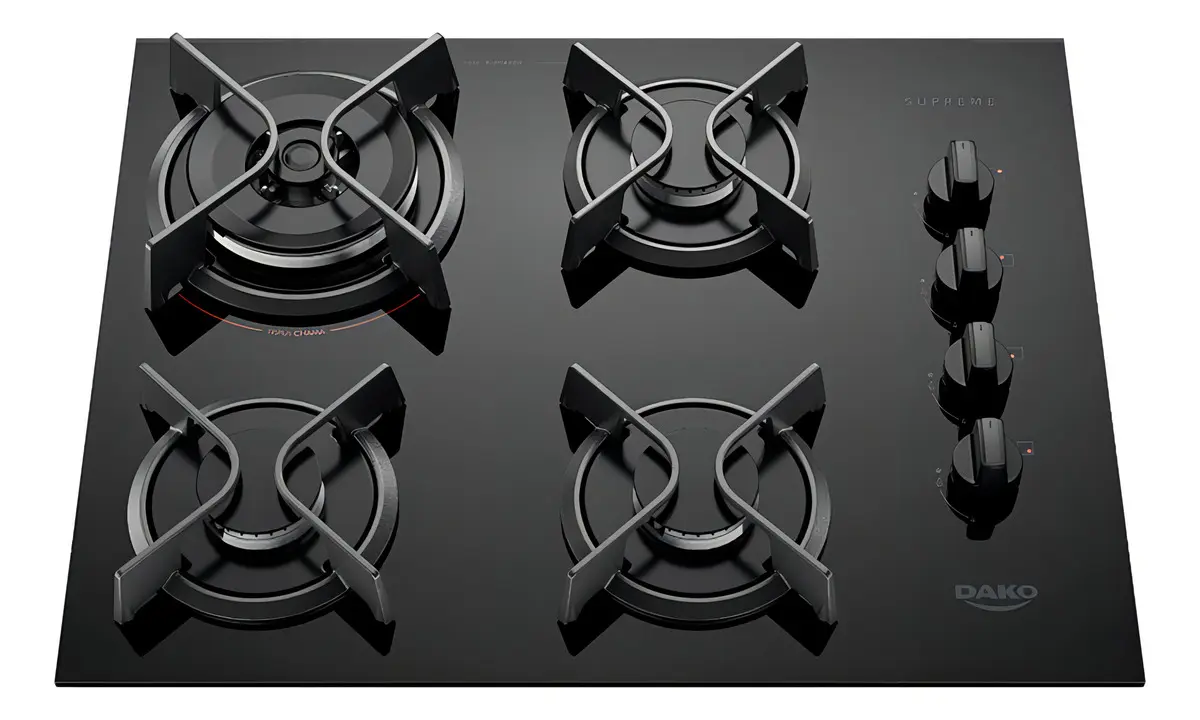 Cooktop 4 Bocas Dako Supreme Com Mesa de Vidro e Tripla Chama Preto Bivolt